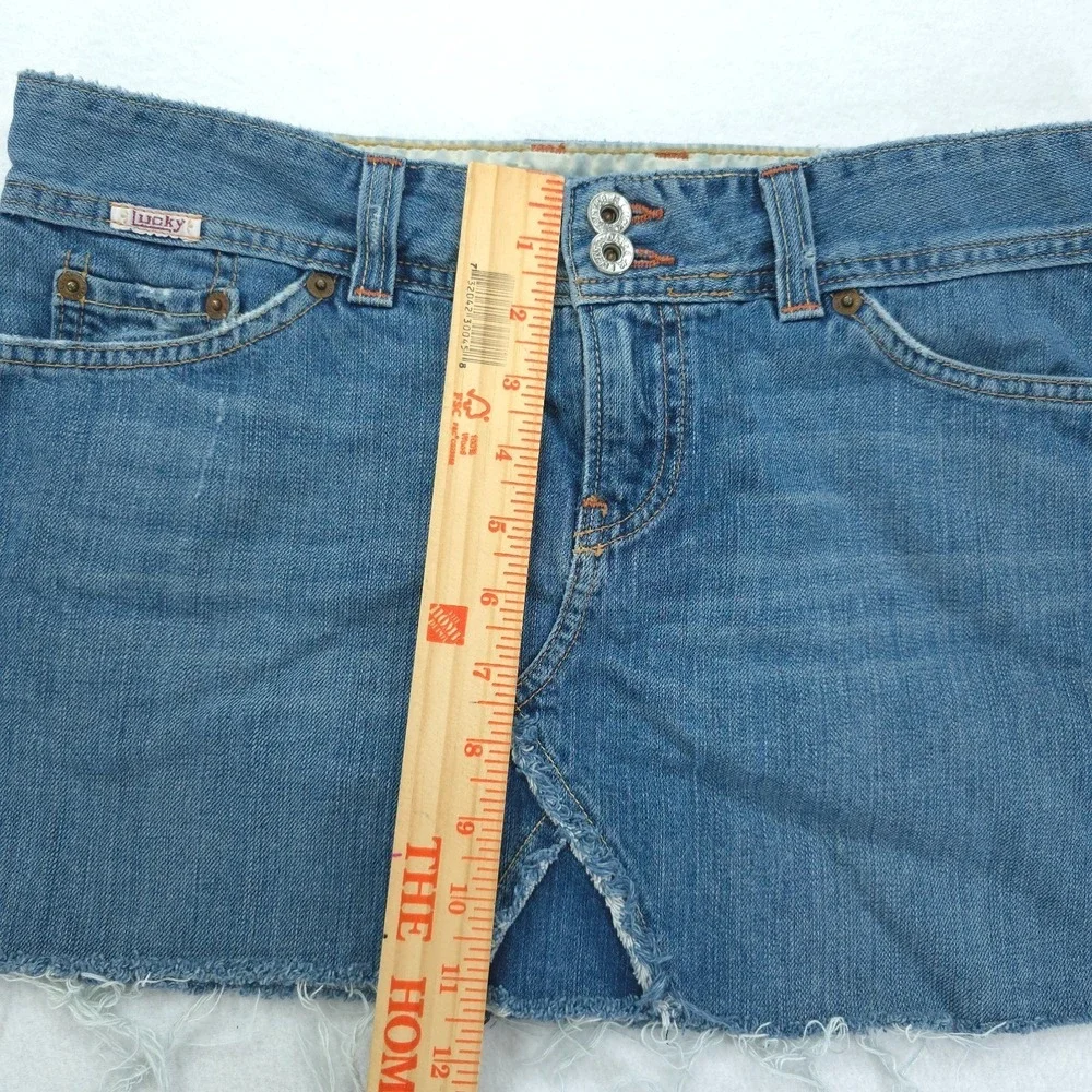 Lucky Brand Skirt Womens 8 Blue Denim Dungarees Mini Frayed Hem Y2K USA Made Raw